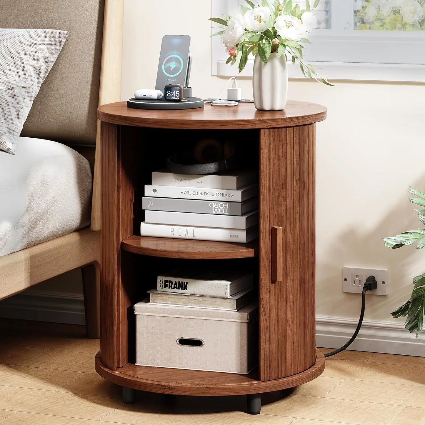 ONBRILL Fluted End Table Set Of 2 Mid Century Nightstands