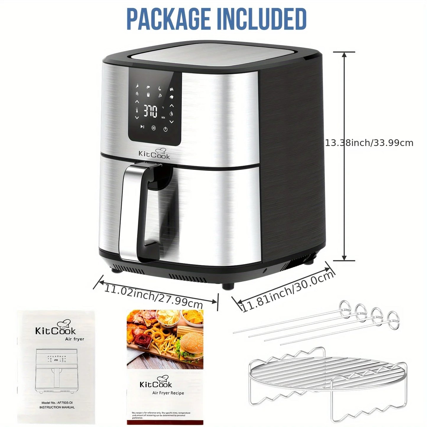 KitCook 1500W Air Fryer UL Certified 6.8QT Stainless Steel
