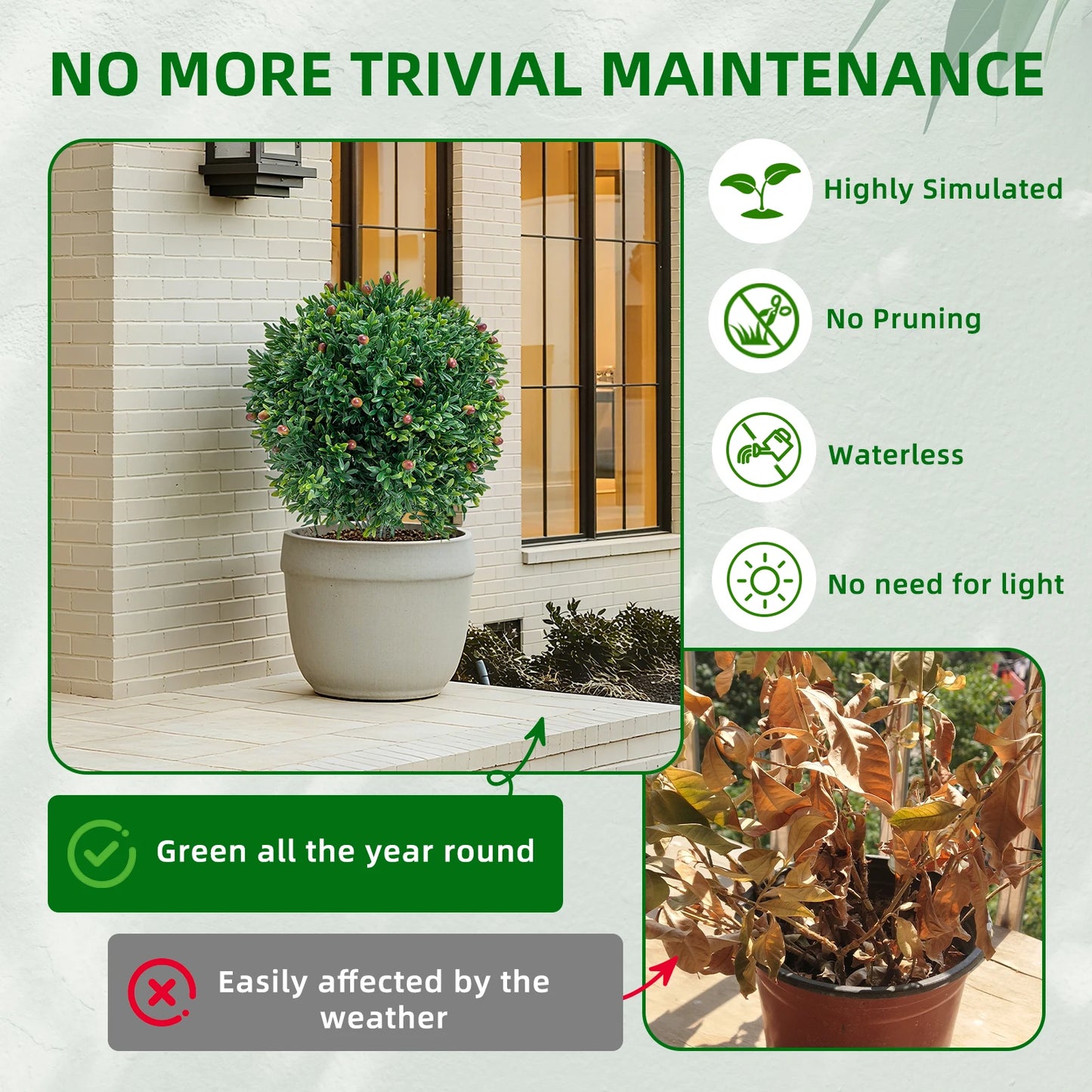 HiMISS 2 Pcs Artificial Topiary Ball Trees With Ground Spikes