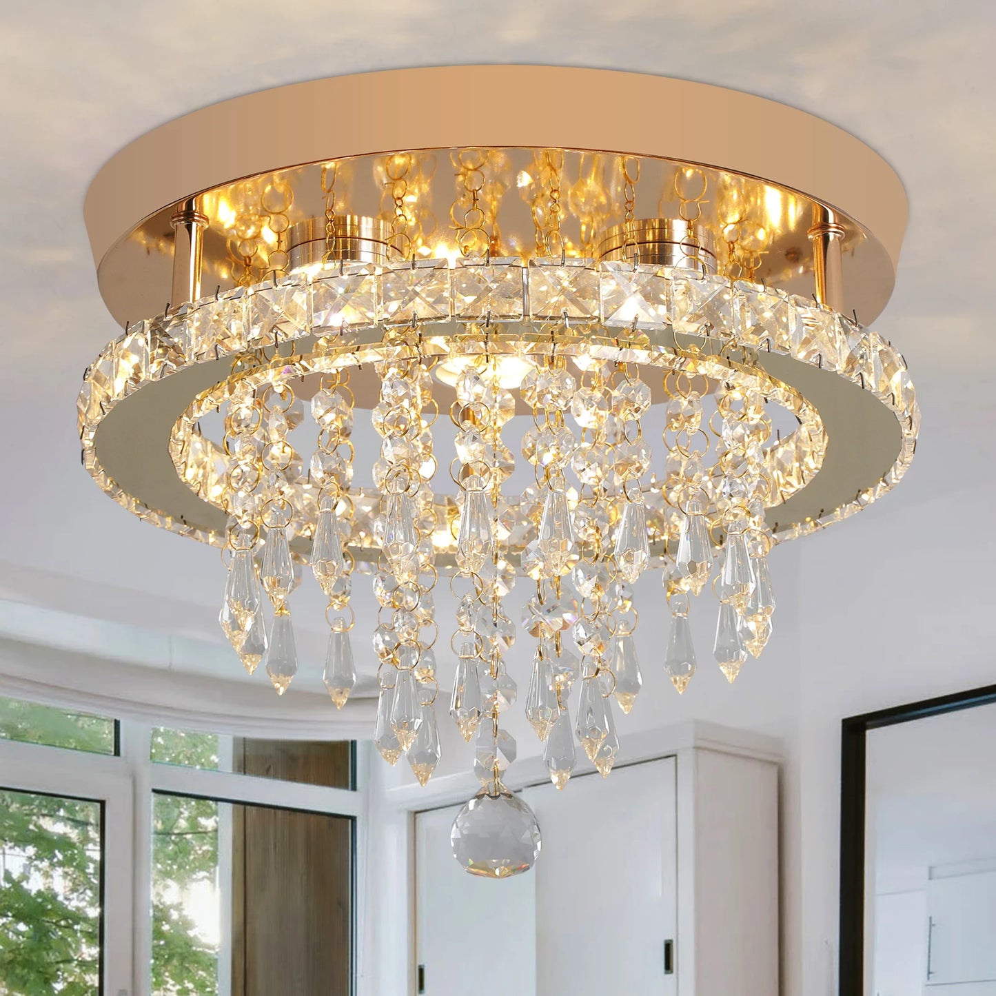 GreeLustr Crystal Chandelier Modern LED Ceiling Light Living Room