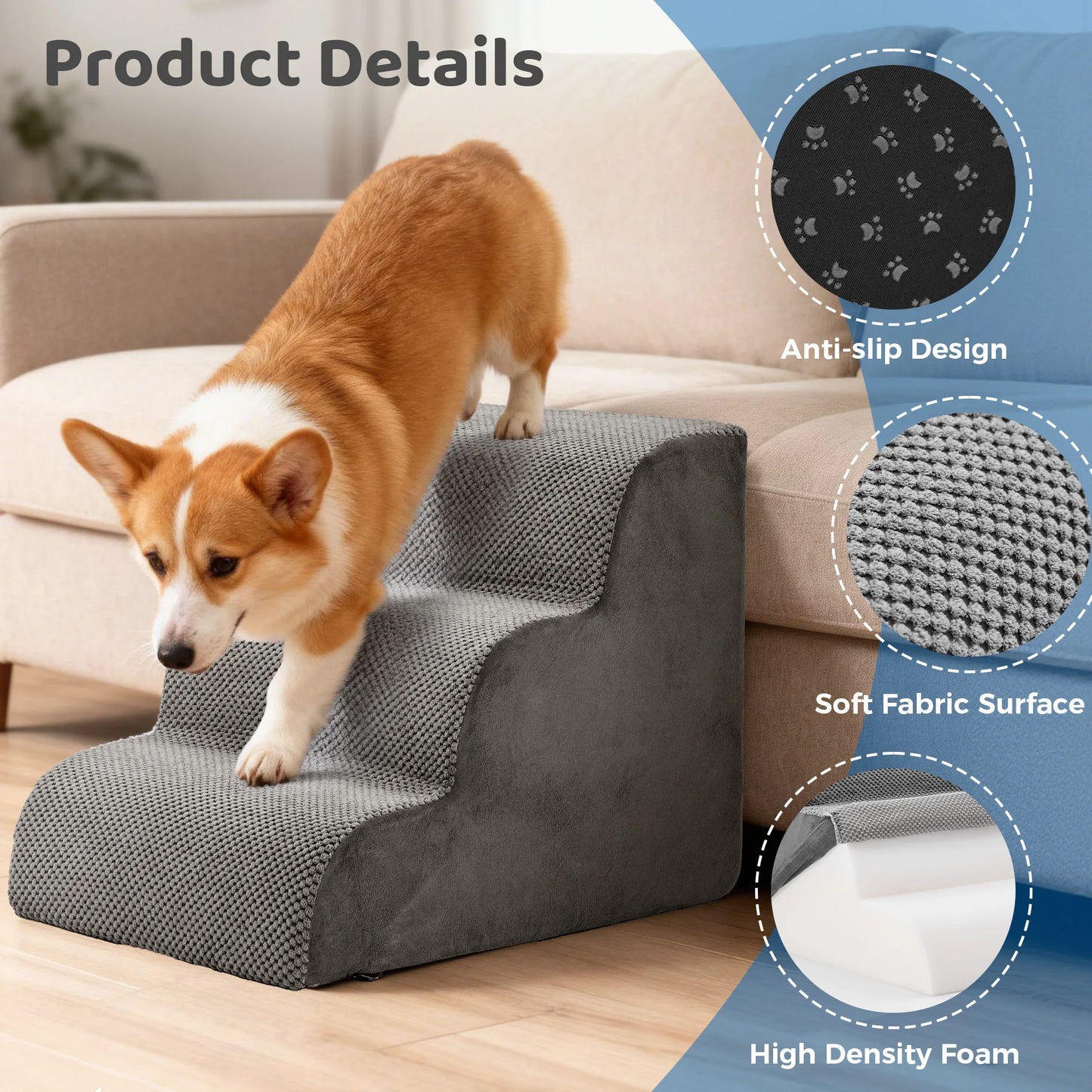 Three To Five Step High Density Foam Dog Stairs Ramp