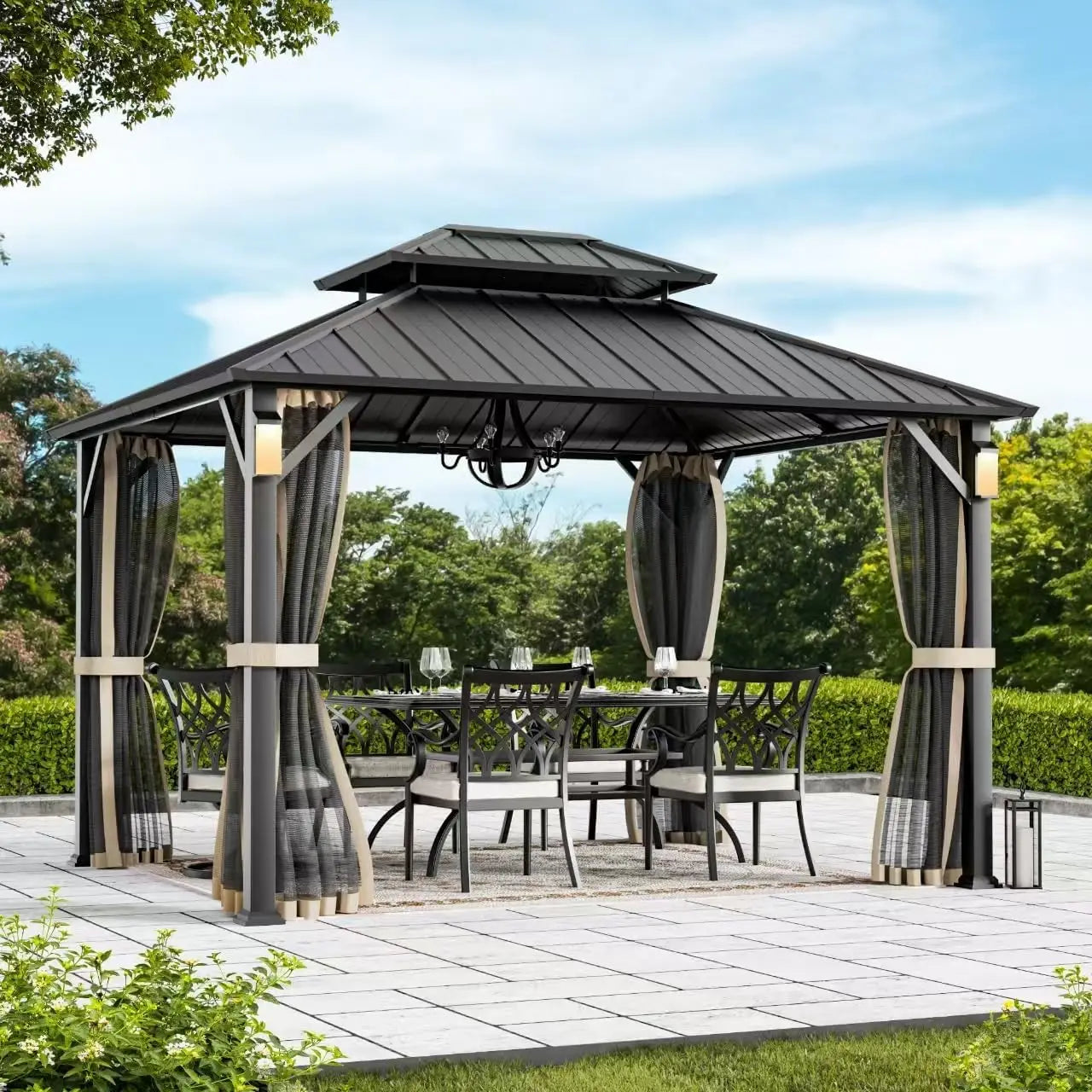 The Horizon Hard Top Gazebo With LED Lights Galvanized