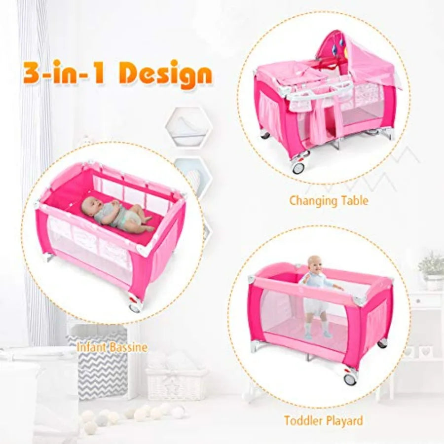 4 in 1 Pack and Play Bassinet Portable Baby Playard