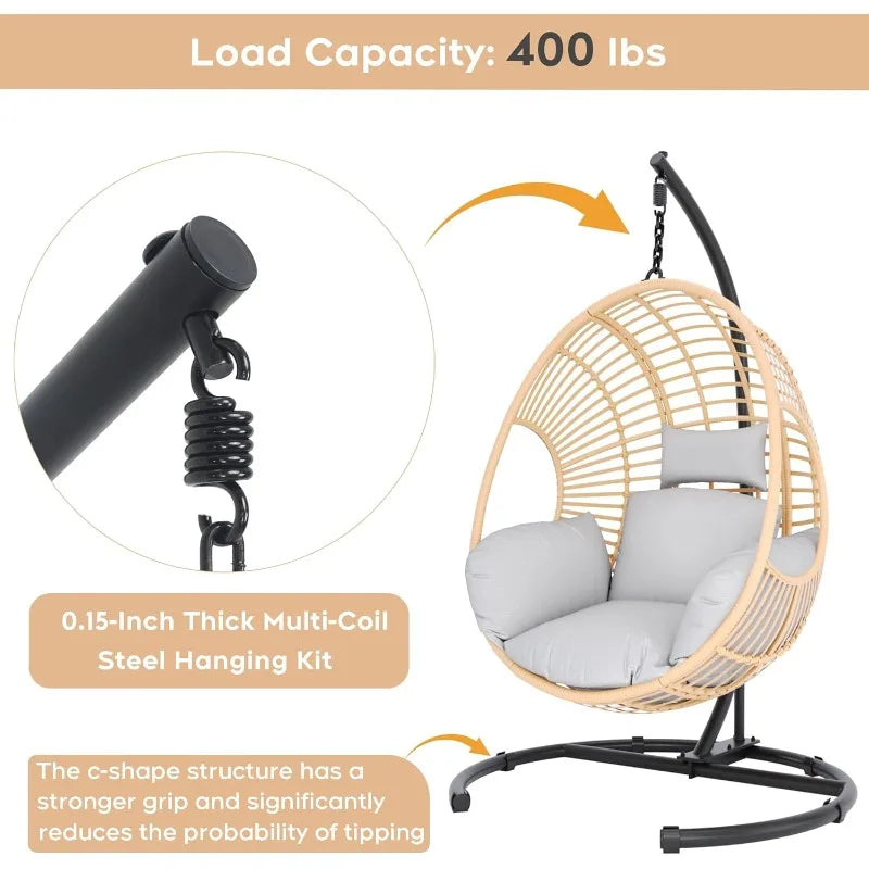 Hanging Egg Chair With Stand Outdoor Swing All Weather Wicker