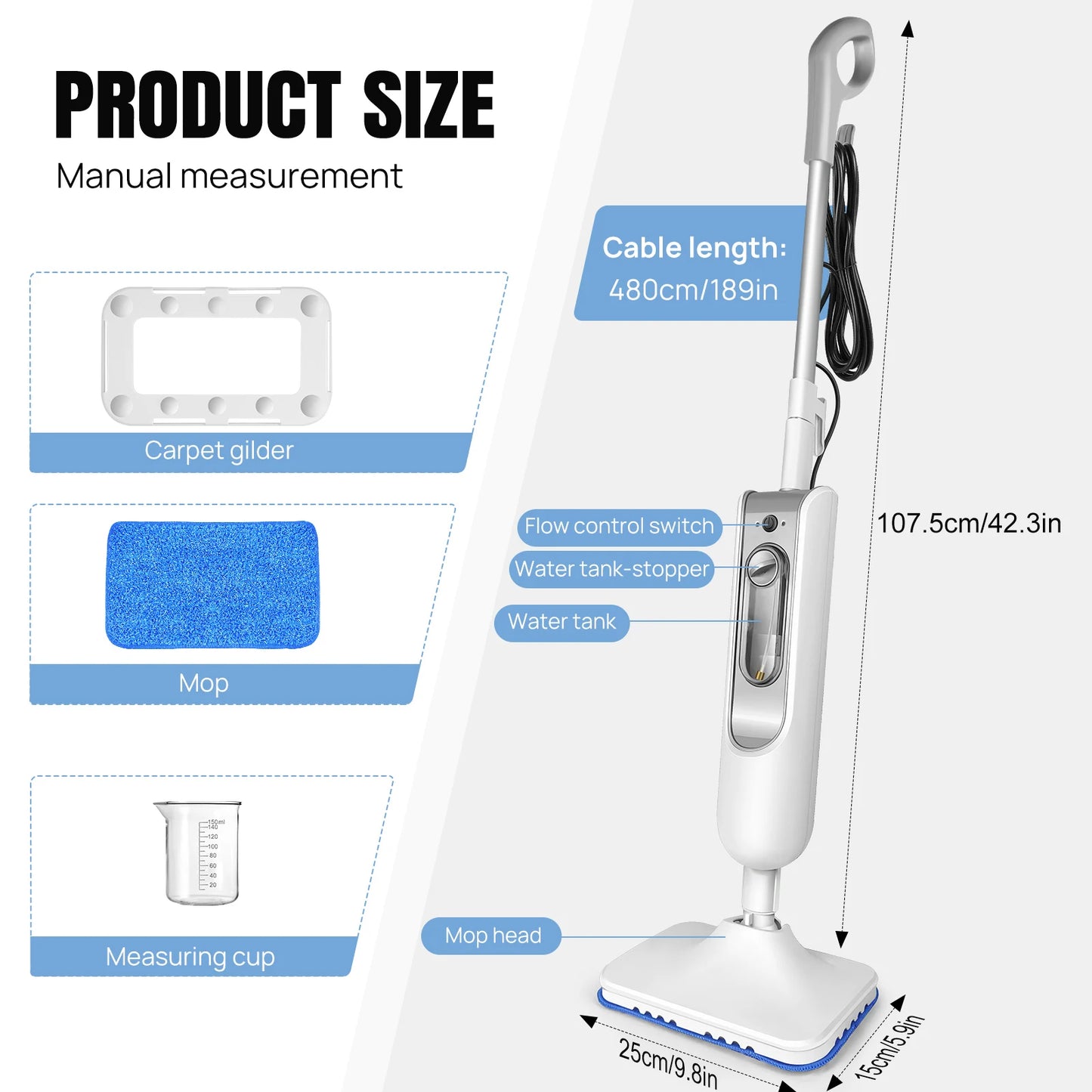 DayPlus Steam Mop Detachable Steam Cleaner 1500W Power