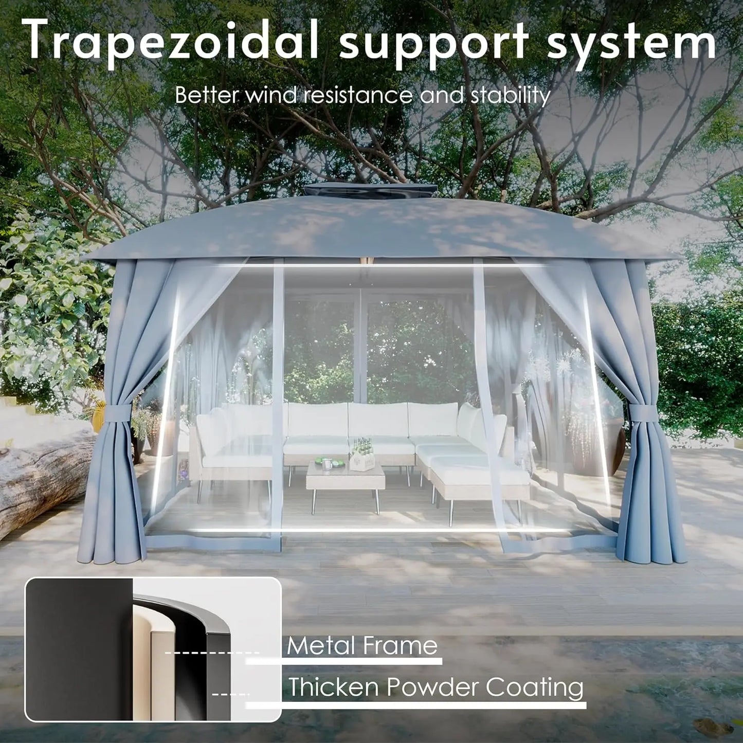 Gazebo With Mosquito Netting And Privacy Screens For Outdoors