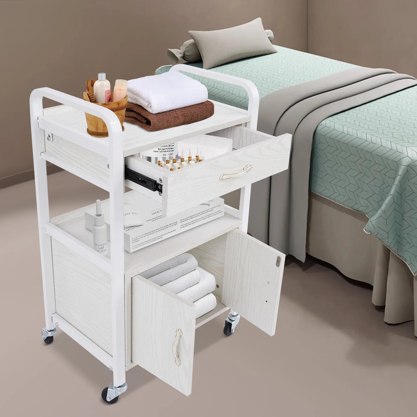 Bymaocar Salon Storage Cart High Density Wood Panels