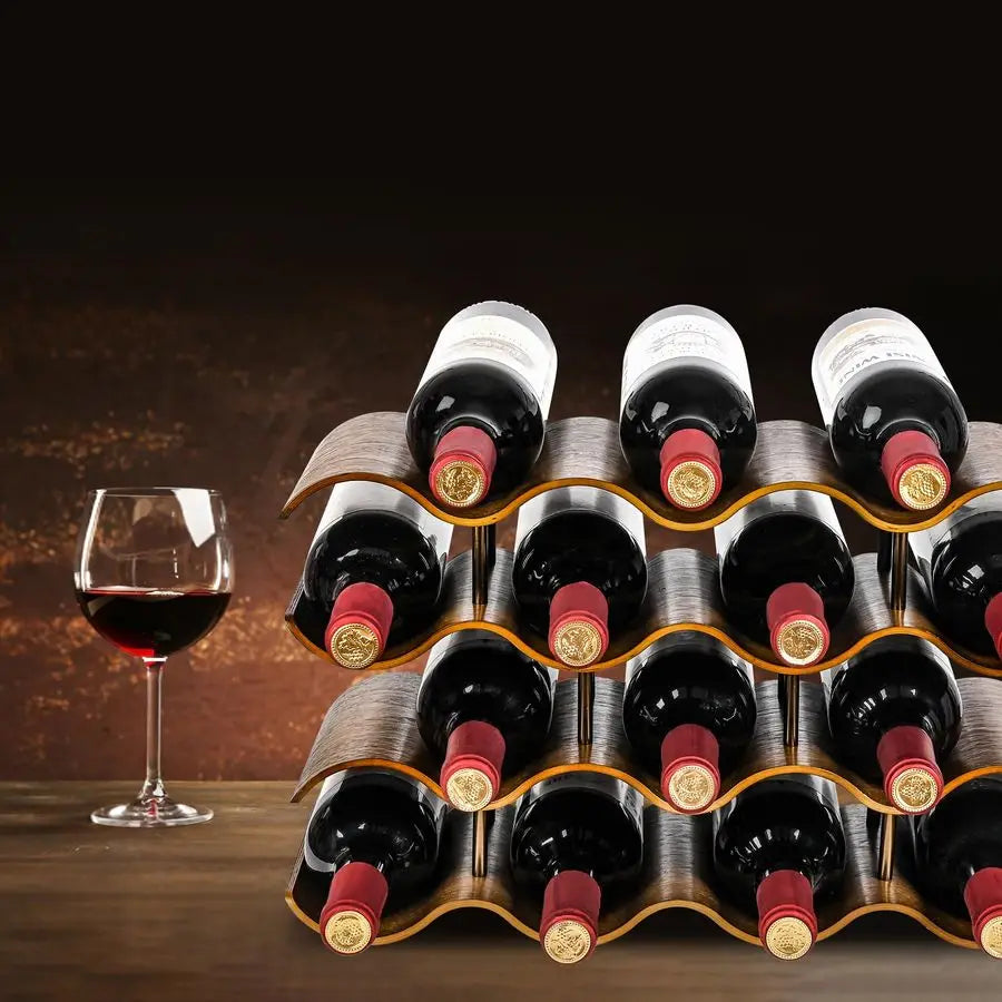 XMSJ Solid Wood Freestanding 14 Bottle Wine Rack 4 Tier