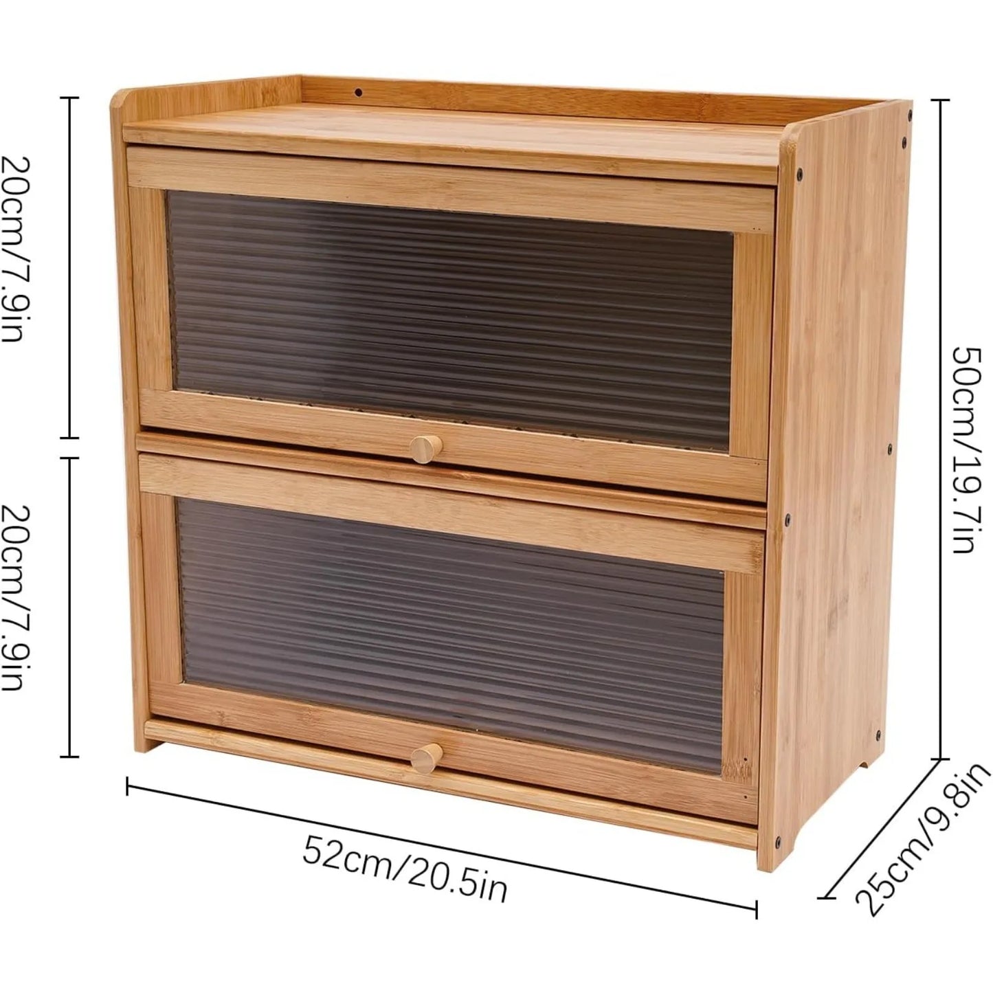 Two Tier Bamboo Kitchen Storage Cabinet With Clear Sliding Doors