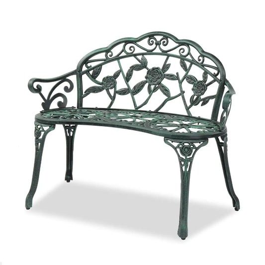 Patio Garden Metal Rose Bench For Two Cast Iron Aluminum