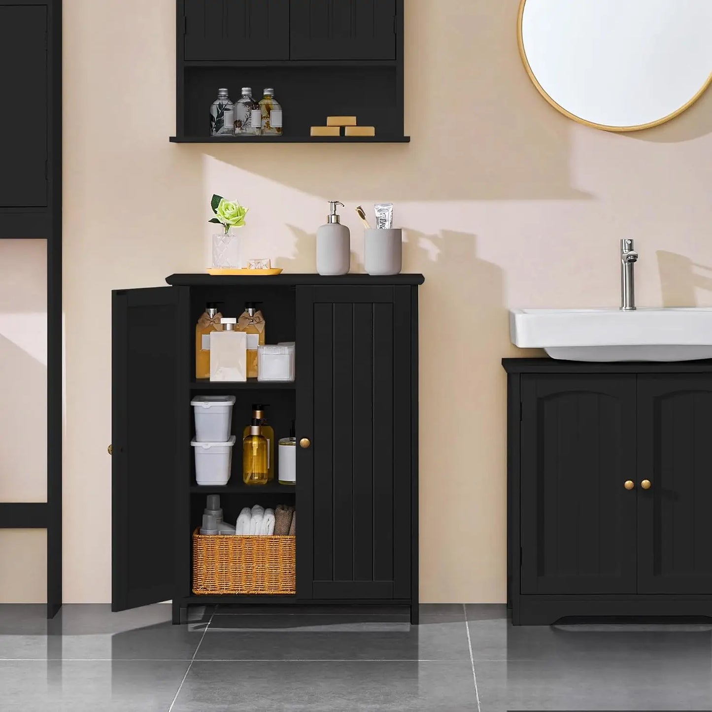 Bathroom Floor Cabinet Modern Storage Organizer With Adjustable Shelves