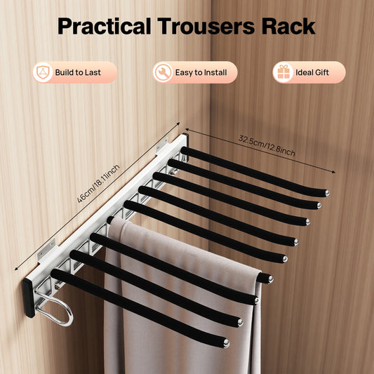 Bymaocar Pull Out Trousers Rack 9 Rods Retractable Wardrobe Wall Mount