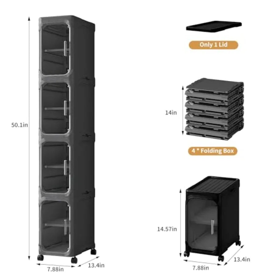 4 Tier Tall Narrow Storage Cabinet With Adjustable Shelves And Wheels