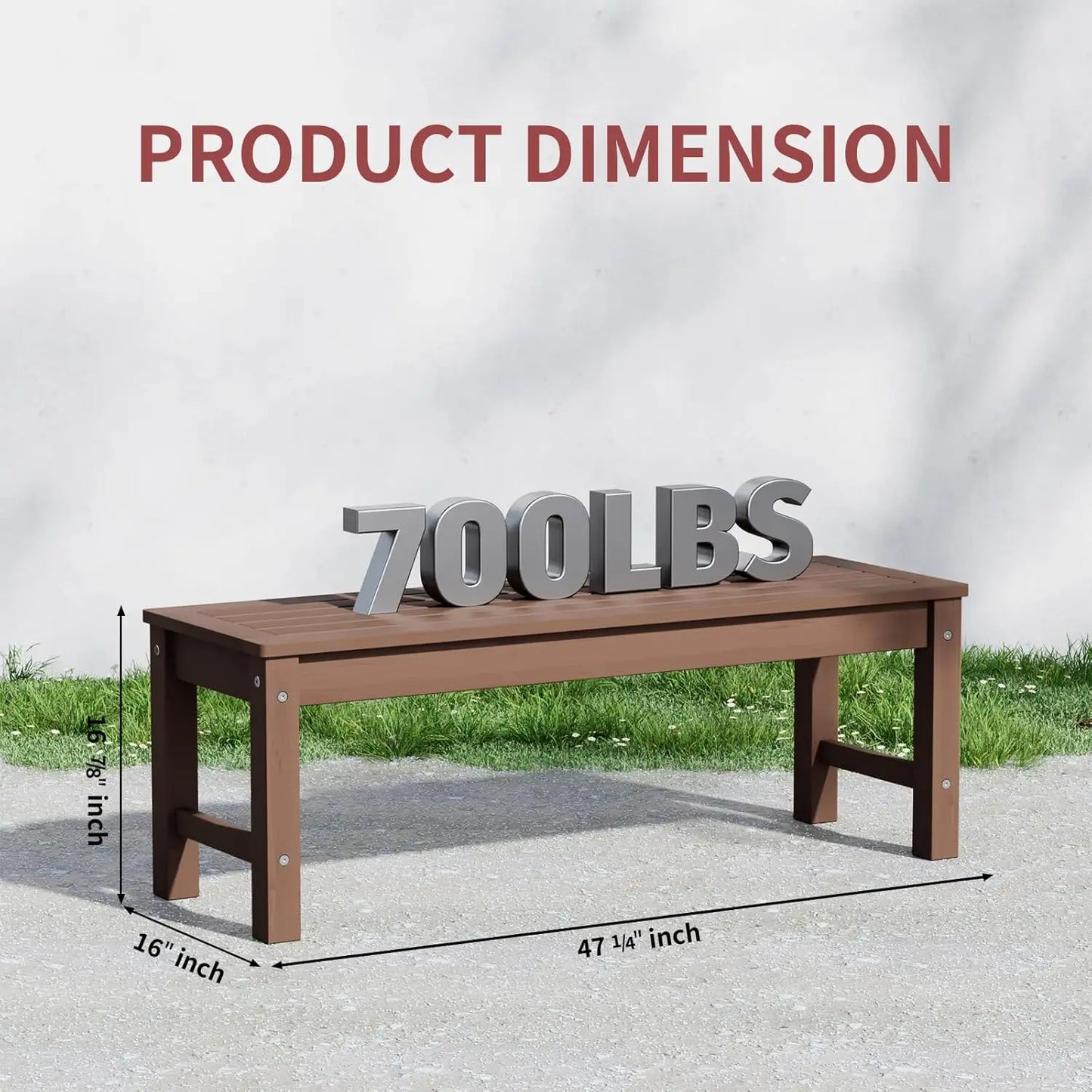 Weatherproof Polylumber Backless Outdoor Bench Two Person Patio