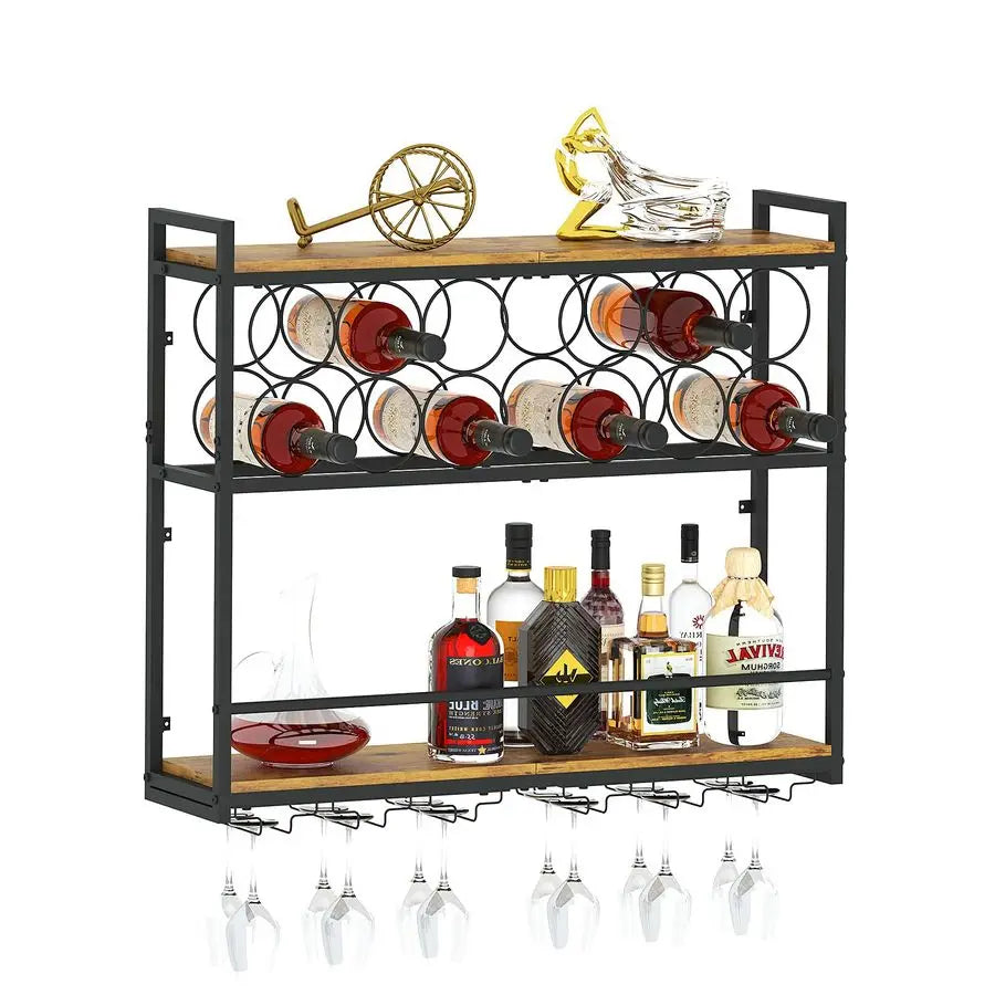 Wine Rack Wall Mounted Horizontal Bottle Holder Rustic Wood