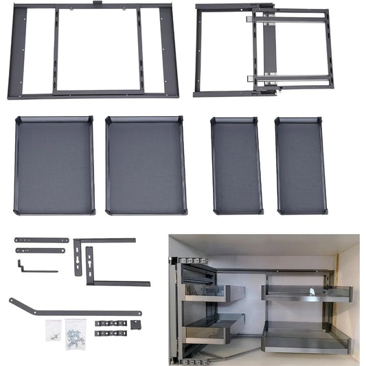 Bymaocar Blind Corner Cabinet Pull Out Organizer TwoTier Swing Trays Soft Close