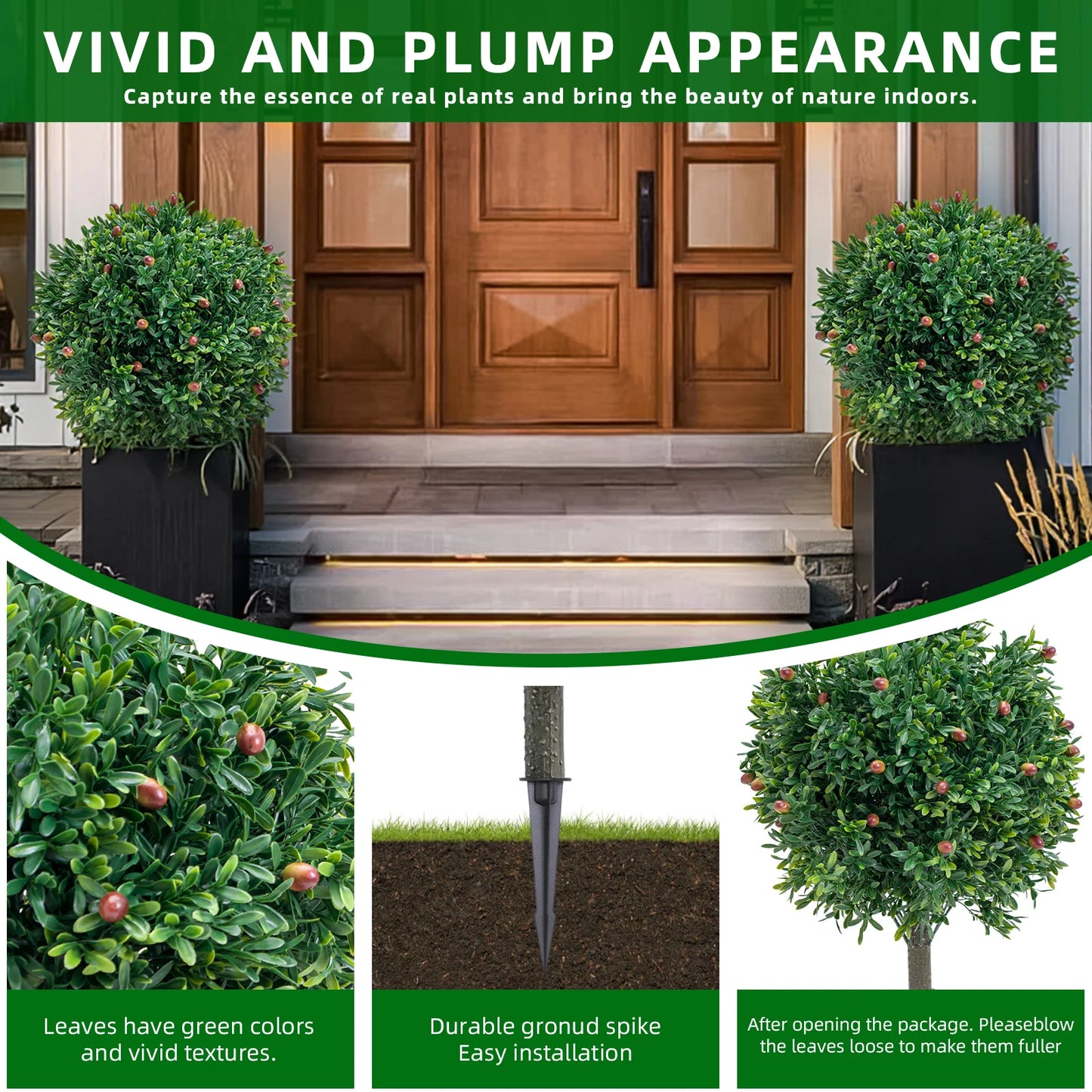 HiMISS 2 Pcs Artificial Topiary Ball Trees With Ground Spikes