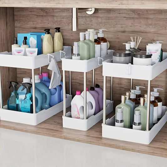 Under Bathroom Sink Organizer Set With Double Tier Racks Kitchen