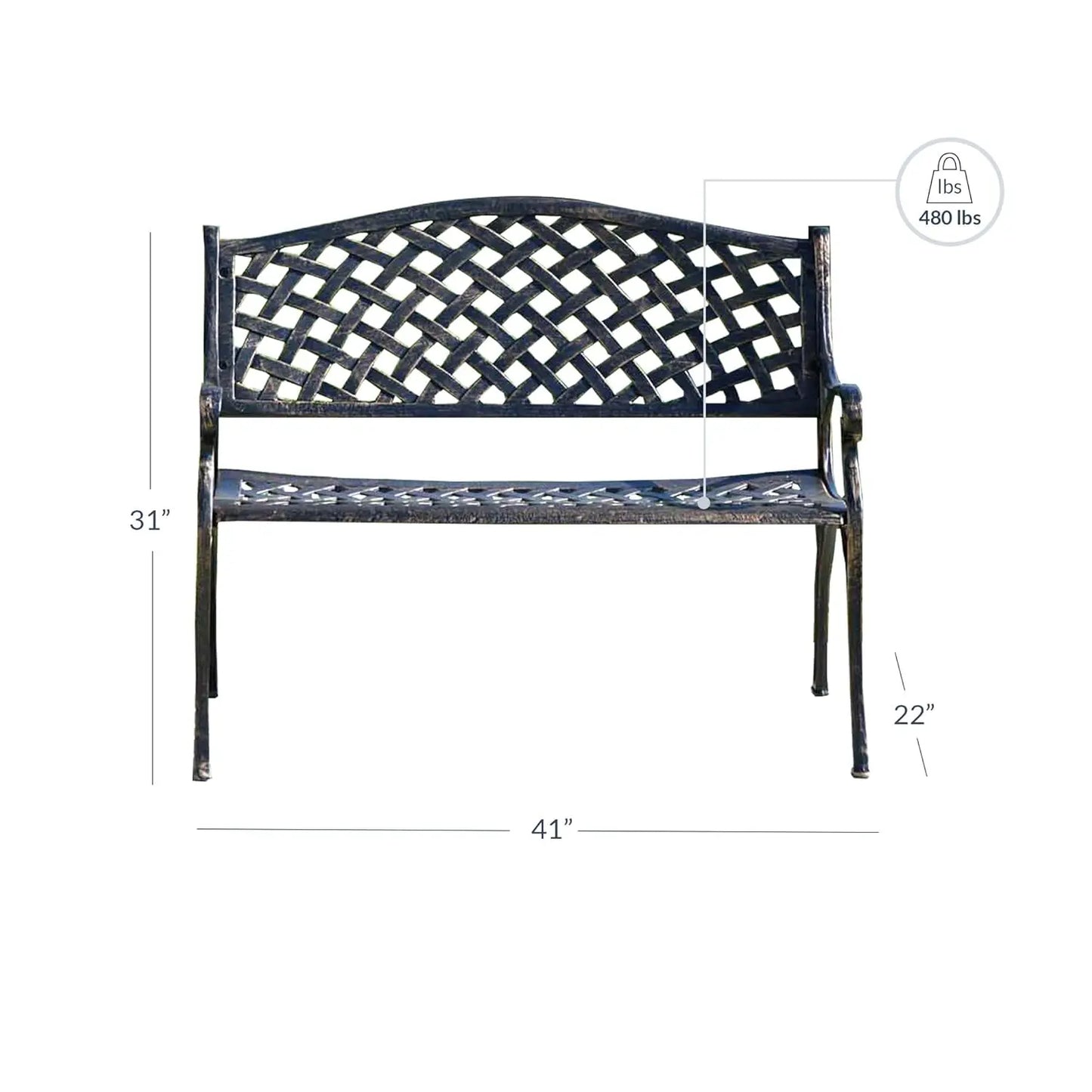 Cast Aluminum Outdoor Garden Bench With Armrests For Patio Yard