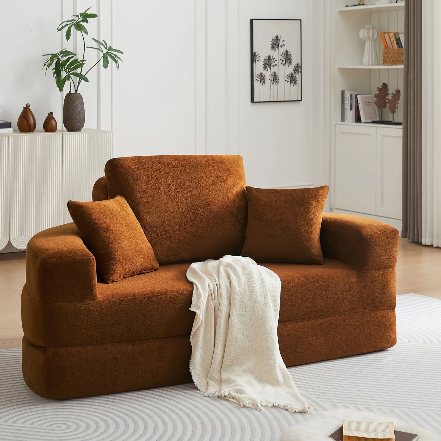 PIYRQ Foldable Convertible Sleeper Sofa With 3 Pillows