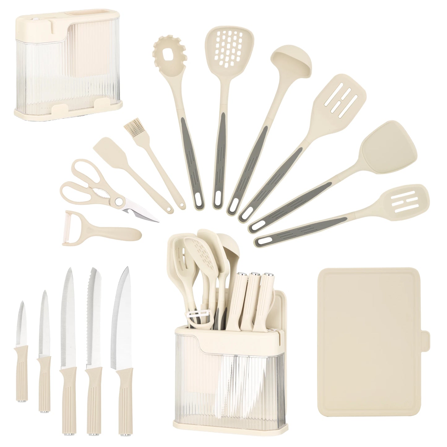 Silicone Kitchen Utensils Set With Knife Block Nonstick Tools