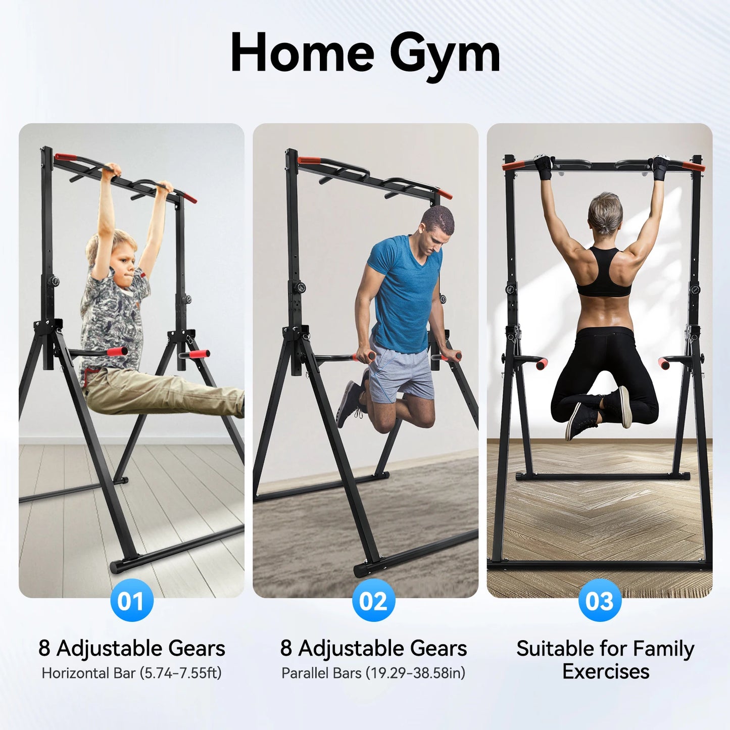 Adjustable Pull Up Bar Foldable Home Gym Parallel Bars Training Station 200kg