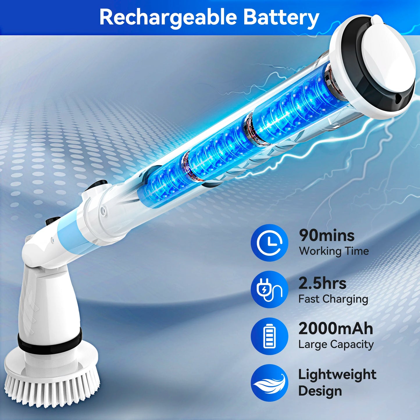 INSE Cordless Spin Scrubber 450RPM With 5 Replaceable Brushes Extendable Handle