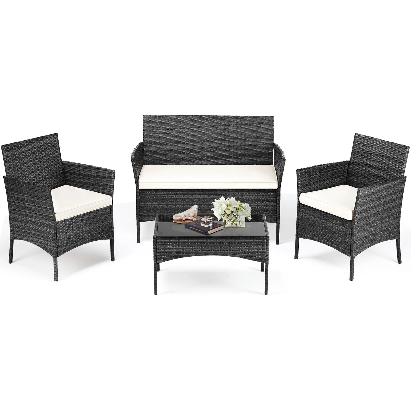 Outdoor Patio Furniture Set Rattan Wicker With Glass Table
