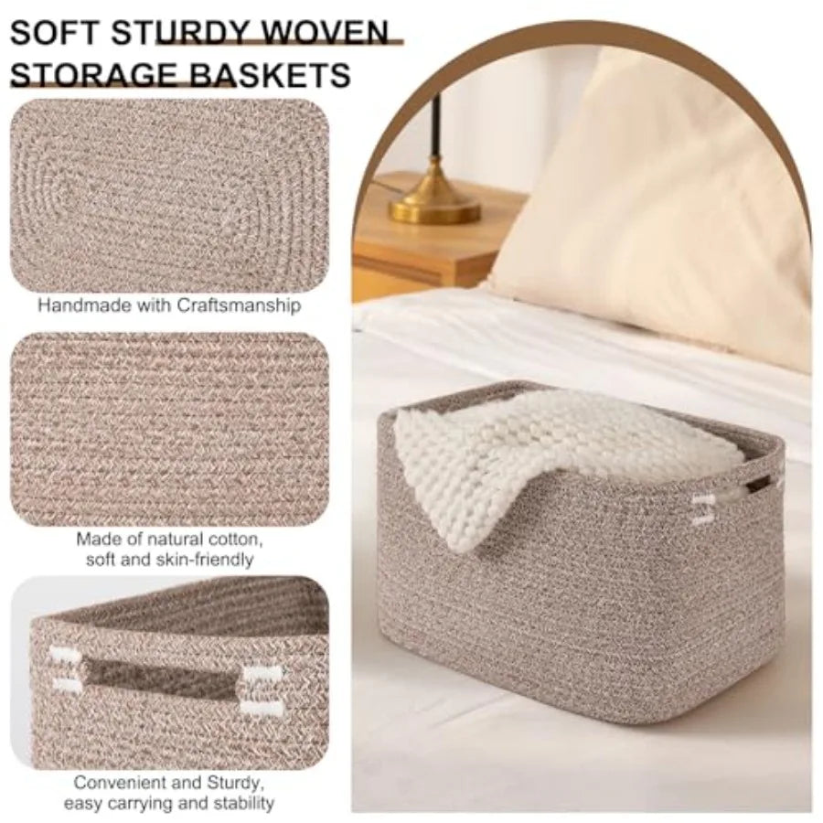 Woven Storage Baskets for Shelves and Organizing Cotton Rope Bins