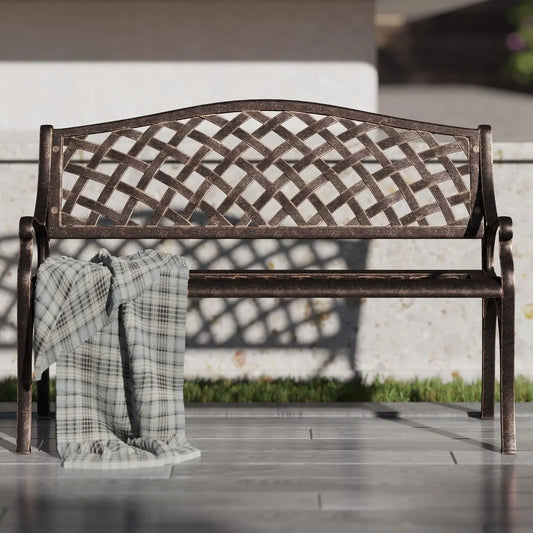 Cast Aluminum Outdoor Garden Bench With Armrests For Patio Yard