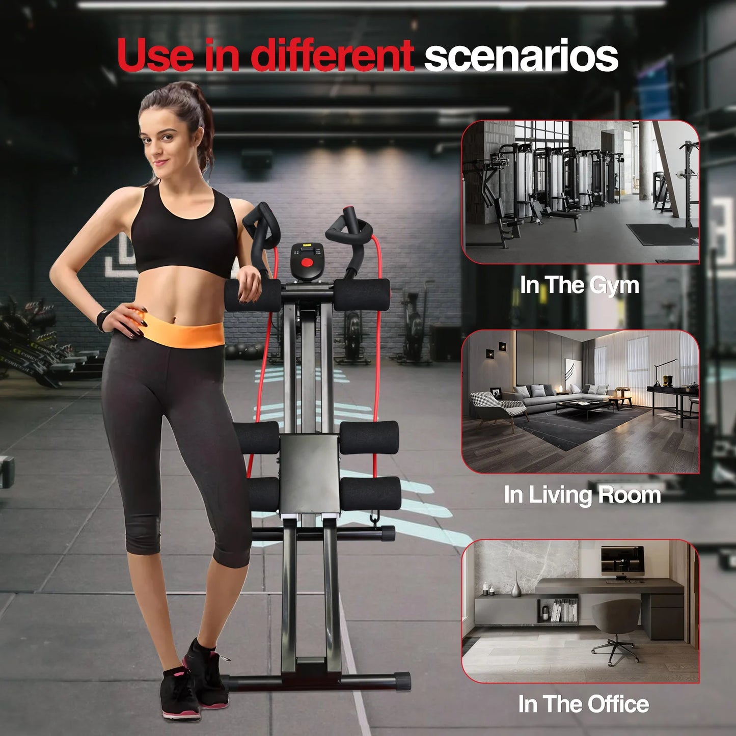Foldable Ab Machine For Home Gym Abdominal Trainer LCD Display 440lbs