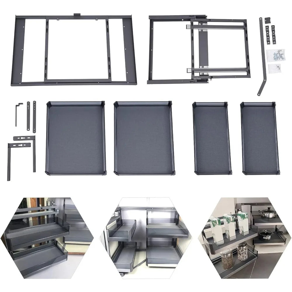 Bymaocar Blind Corner Cabinet Pull Out Organizer TwoTier Swing Trays Soft Close