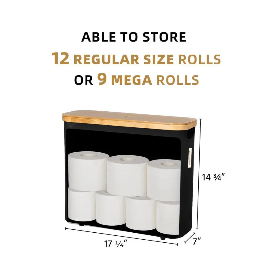 XMSJ Toilet Paper Storage Basket With Bamboo Lid Organizer
