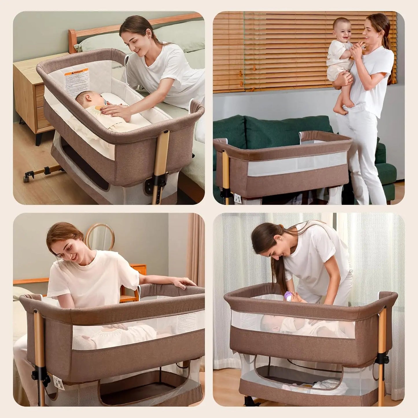 Adjustable Portable Baby Crib With Bassinet Mosquito Net Mattress