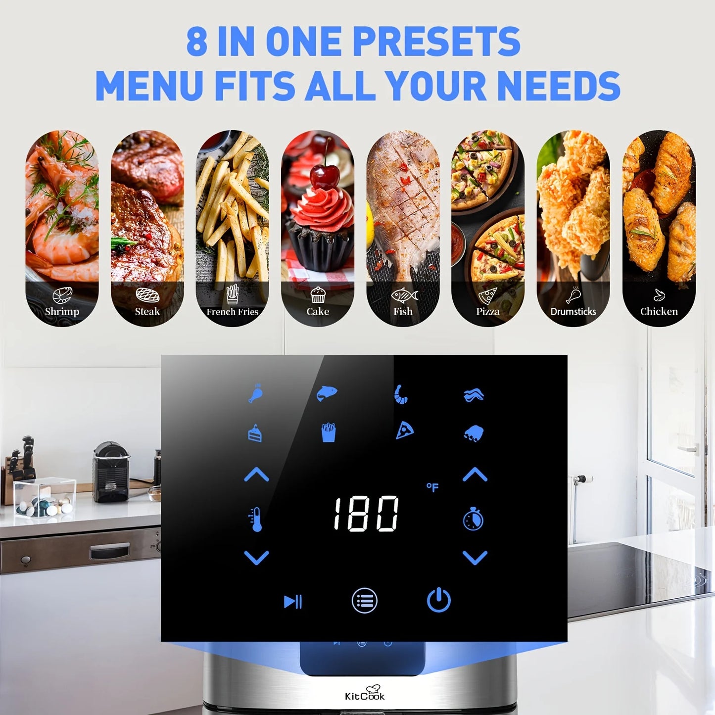 KitCook 1500W Air Fryer UL Certified 6.8QT Stainless Steel