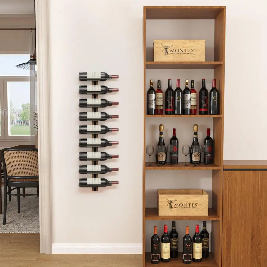 Wall Mounted Wine Rack For Nine Bottles Sturdy Wood Iron