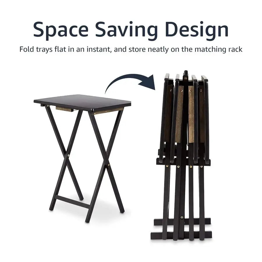 XMSJ 4 Pack Folding TV Tray Tables With Storage Rack