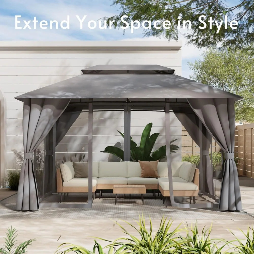 Double Roof Gazebo With Mosquito Netting And Powder Coated Frame