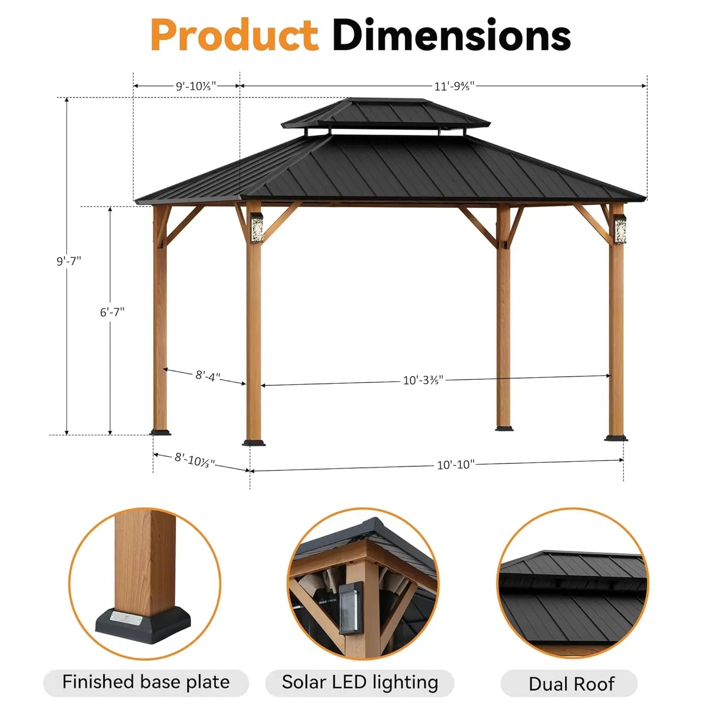 The Horizon Hard Top Gazebo With LED Lights Galvanized