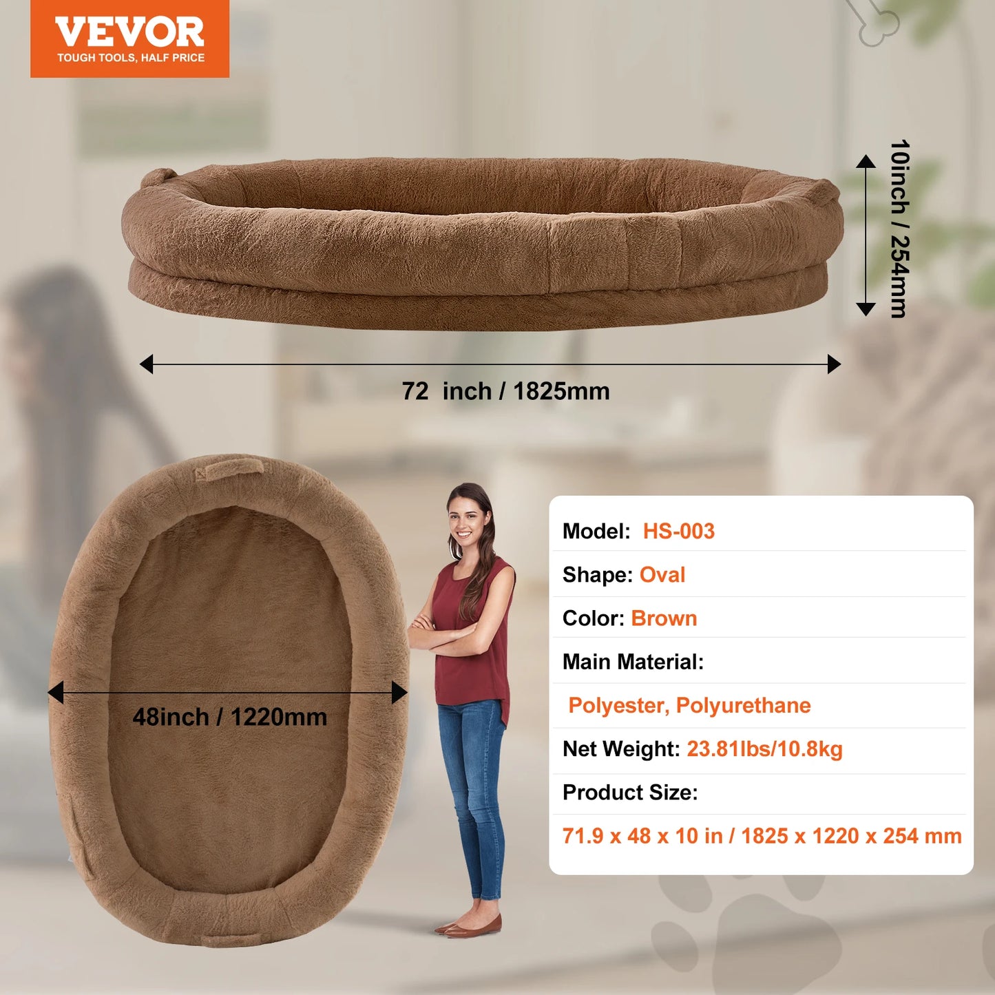 SucceBuy Human Dog Bed With Orthopedic Foam Faux Fur Cover