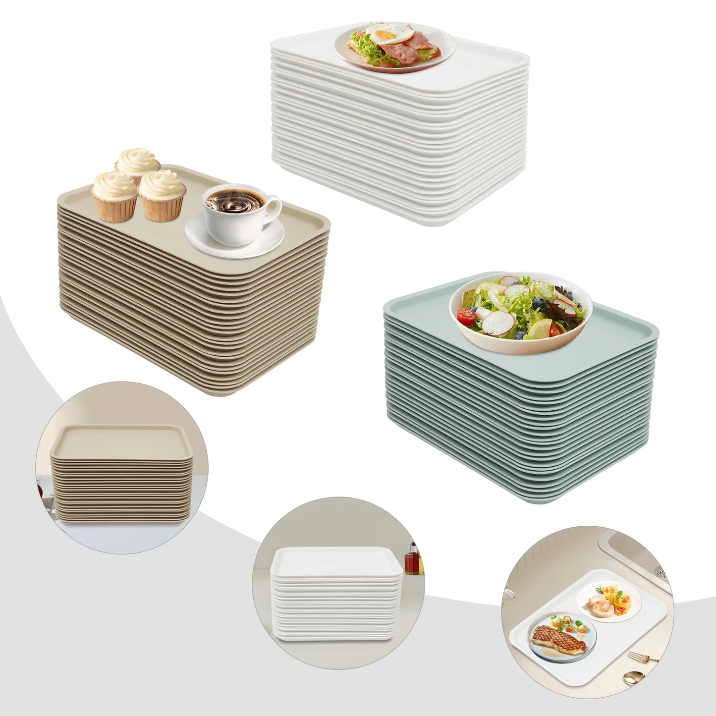 Plastic Rectangle Serving Trays 24 Pack for Fast Food Cafeterias