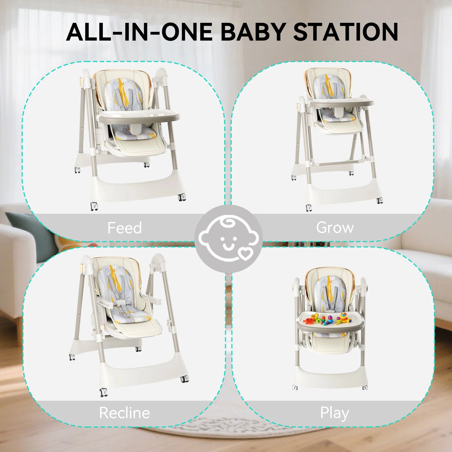 6-in-1 Baby High Chair Swing Combo With 6 Heights Wheels
