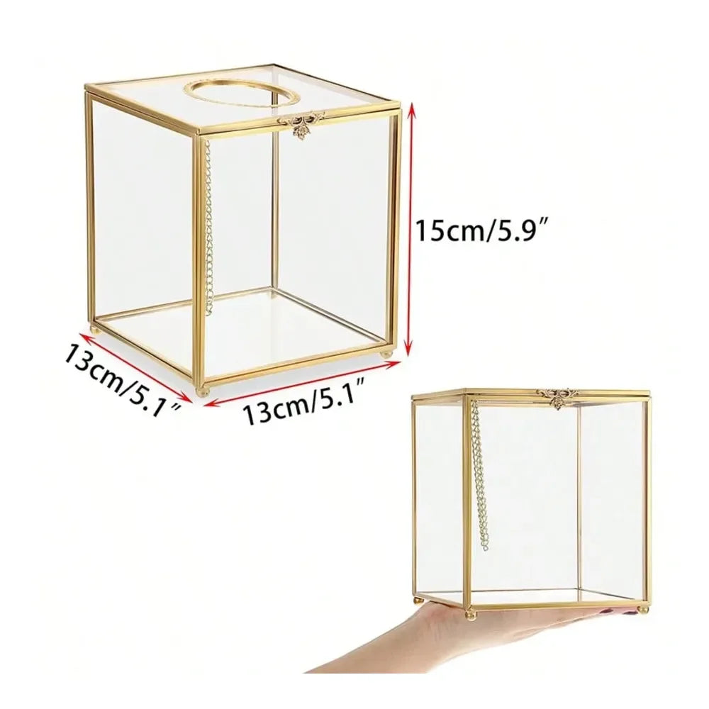 Clear Glass Tissue Box Cover Dainty Cube Holder For Dresser