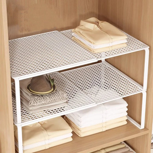 Stackable Telescopic Closet Shelf Bamboo Wardrobe Organizer With Dividers